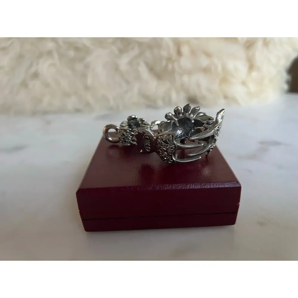 Vintage Sterling Silver and Crystal Flower Hair Claw Clips